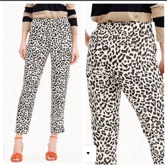 Jcrew Easy Pant Leopard Linen Cream Brown Mob Wife - Picture 1 of 8
